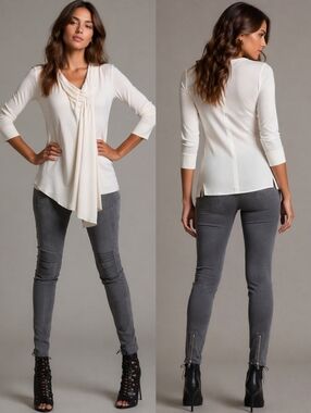 Byron Lars Beauty Mark Gray Velvet Moto Skinny Pants